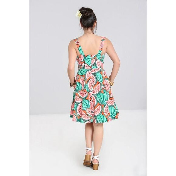 Hell Bunny Watermelon Print Summer Dress 4XL Cotton Stretch Fit & Flare - Picture 2 of 11